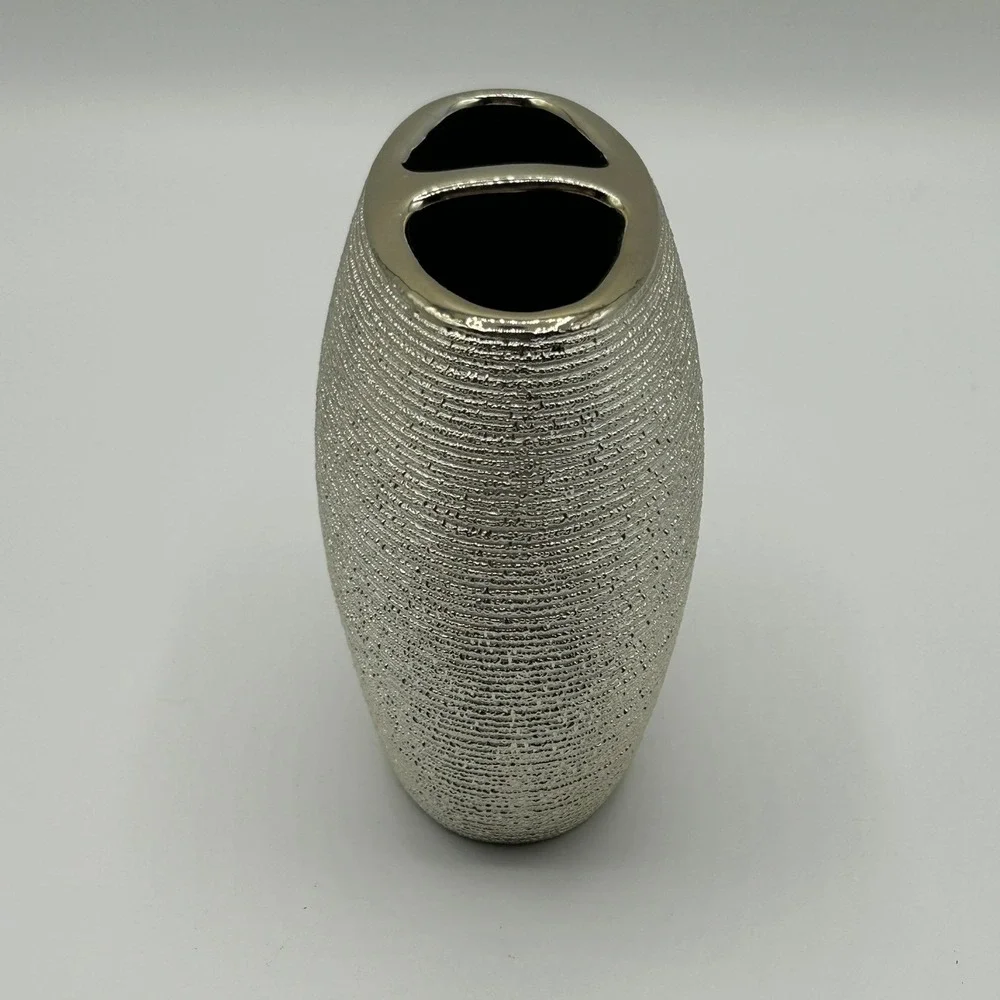 Modern Ribbed Metallic Gold Ceramic Toothbrush Holder 2-Slot Oval Bathroom Decor